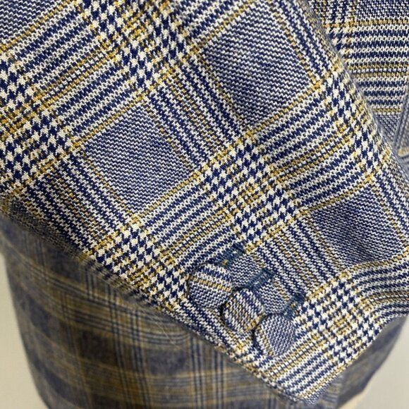 The GiGi Wool Blazer Jacket Plaid Blue Gold Velvet Collar Mens EU 40 US 30 Italy - Picture 8 of 12